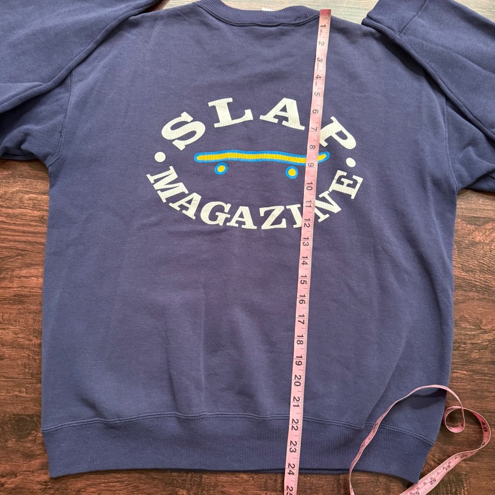 VINTAGE 90s SLAP MAGAZINE SWEATSHIRT CREWNECK BLUE SKATE TEE MEN'S S/M - Picture 5 of 12